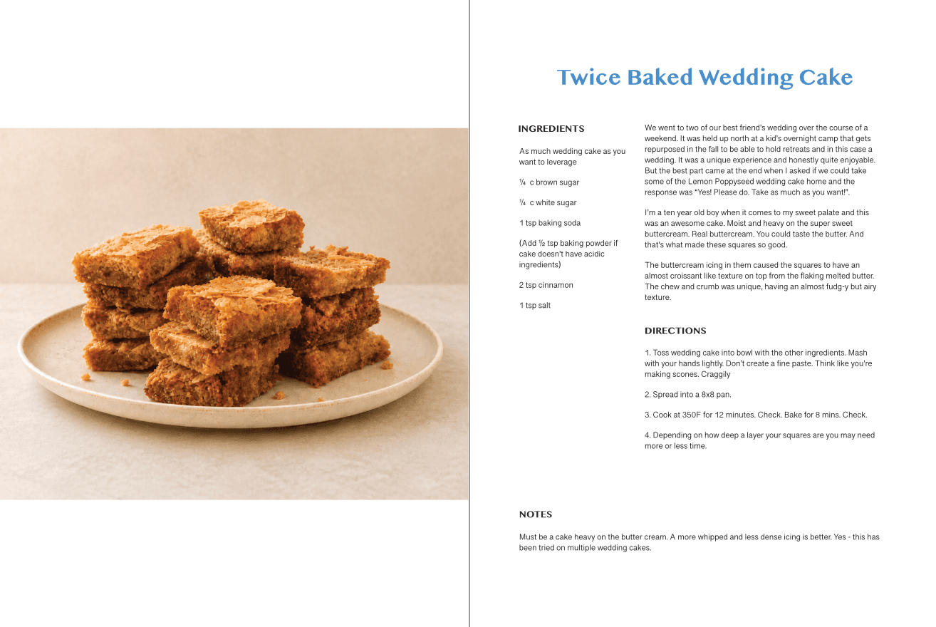 Twice Baked Wedding Cake recipe spread